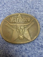 Vintage MARLBORO Longhorn Bull Belt Buckle Solid Brass 1987 Phillip Morris Rare
