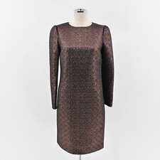 ARIANA ROCKEFELLER Dress Size 0 Black Copper Metallic Long Sleeve Silk Shift