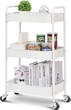 3-Tier Rolling Cart, Metal Utility Cart with Lockable Wheels, Storage Craft Art