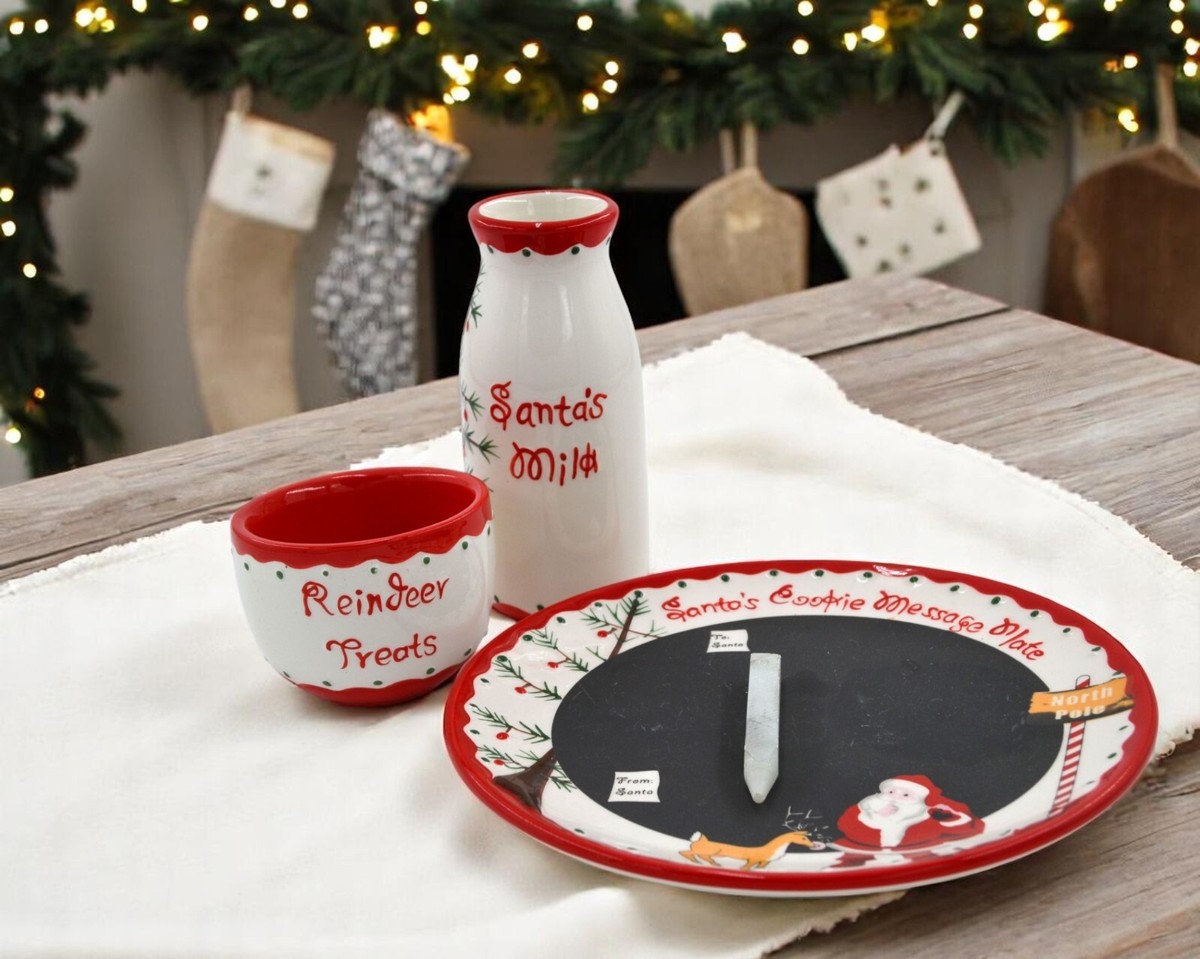 Child To Cherish Santa S Message Plate Set, Santa Cookie Plate, Santa Milk Jar, And Reindeer Treat Bowl - ca