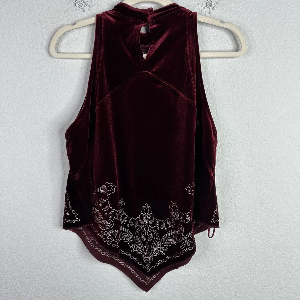 Camisa Free People Feminina XS Burgundy Veludo Bandana Abstrata Boho Hippie Halter - Imagem 4 de 4