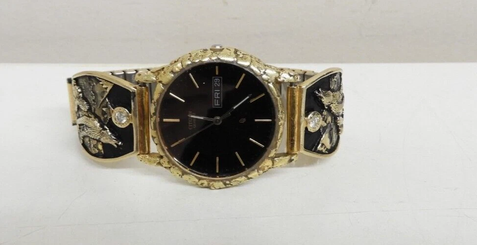 Citizen Men s 6100 S20269 Gold Tone Day Date Analog Dress Watch 34mm