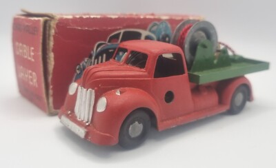 Vintage Chad Valley Wee Red Kin Cable Layer Wagon Lorry Diecast Clockwork Boxed