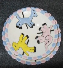 Vtg Antique Childs Feeding 2Pc Set Bowl Dish Circus Carousel Elephant Lamb Horse