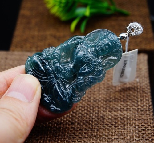 Certified Guatemala 100% Natural A Icy Green Jade jadeite Guanyin 4668 - Picture 3 of 13