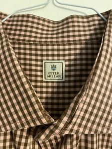 Peter-Millar-Mens-XL-Pink-Brown-Check-Button-Down-Long-Sleeve-Plaid-Shirt