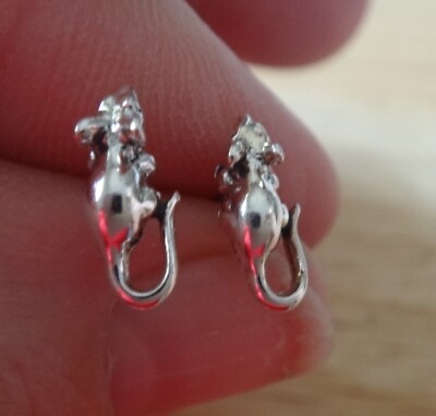 Sterling Silver TINY 3D 11x5mm Rat Mouse Stud Studs Earrings!