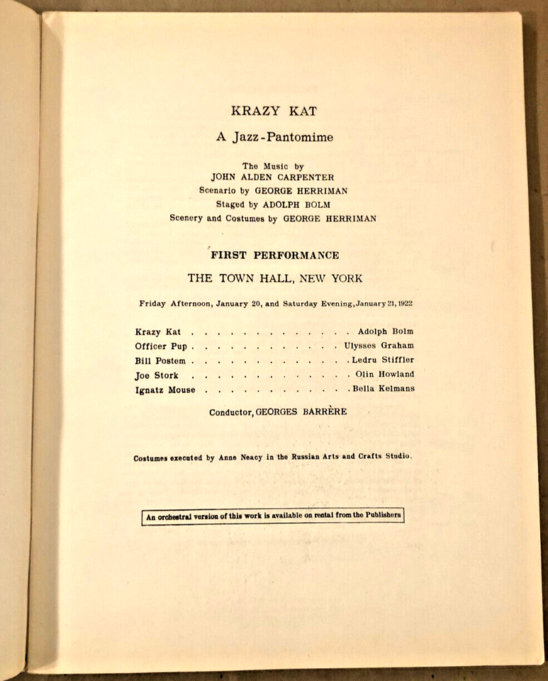 1948 CARTOONIST HERRIMAN sheet music book KRAZY KAT ballet