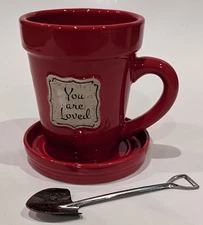 Potted Planter Shaped Coffee Mug Cup You Are Loved Novelty 16 oz Red Ceramic 5"T