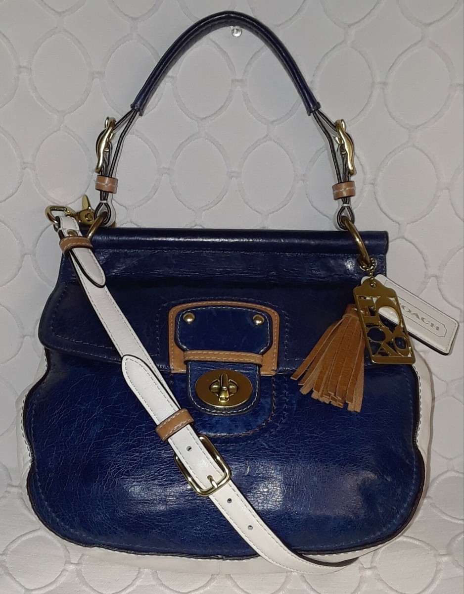 COACH 19031 LEGACY WILLIS Navy White Tan Soft LEATHER Satchel
