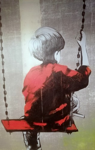 Quadro Bimbo su altalena Pop cm 120x90 testata letto pop art moderno arredo - Picture 6 of 8