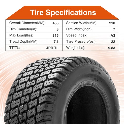 18x8.50-8 Lawn Turf Mower Tires 4Ply 18x8.50x8 Heavy Duty Garden Tubeless Tyres - Picture 3 of 12