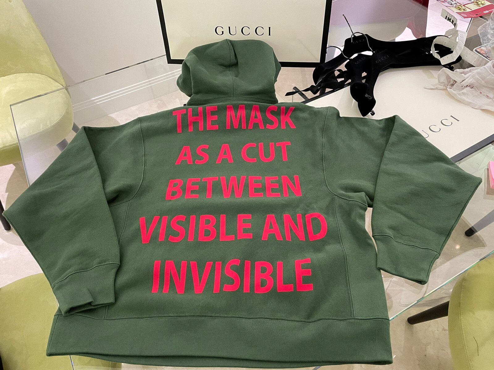 GUCCI Hoodie Mask Sweatshirt Oversize S Manifesto Cotton Green Red NEW Men  Women | eBay