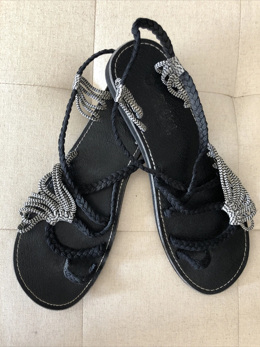 Women s Plaka sandal handwoven black white trendy size 11 Zebra