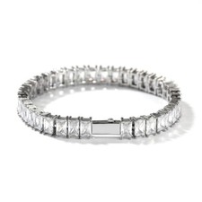 5AAA CZ Ice Out Hop Hip Baguette Tennis Chain Bracelet 14k Real Gold Plated