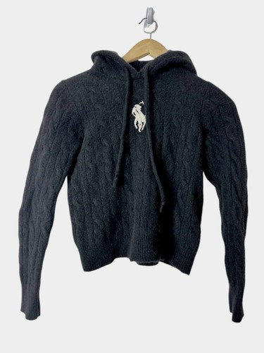 Polo Ralph Lauren Lana Cachemira Big Pony Suéter Sudadera con Capucha Med Mujeres Negro Cuentas - Imagen 4 de 9