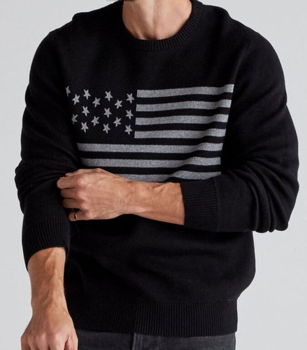 USA Flag Novelty Crew - Lucky Brand Men's Clothing Outerwear Tops Sweatshirts Crewneck Pullovers in #001 Black, Size 2XL