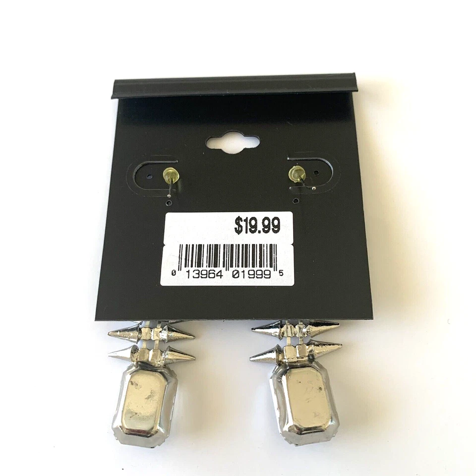 Pendientes con flecos piedra transparente tono plata púas colgantes/caídas Foto 2 de 2