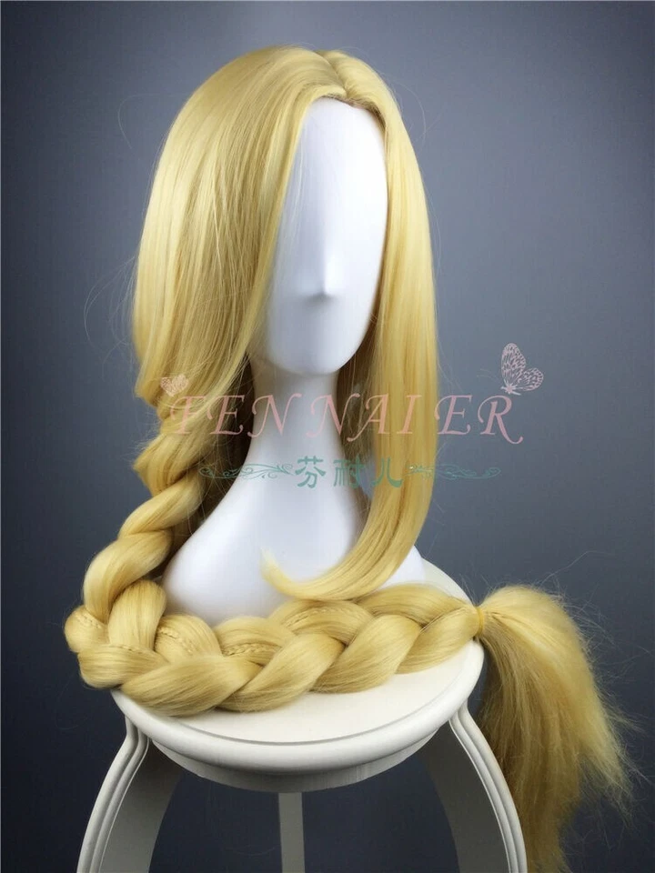 Peluca Cosplay Rapunzel Disney Enredada Rubia Dorada Larga Trenza Cola 120 cm Foto 2 de 3
