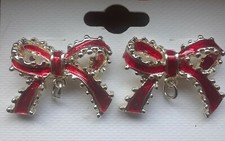 Christmas Bow Holiday Earrings in Red and White