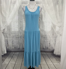 Calvin Klein Size 4 Solid Blue Sleeveless Midi Pockets Casual Pullover Dress B8