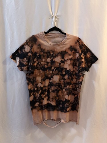 Black Brown Tan Bleached Distressed Short Sleeve T Shirt Top Unisex US Size L - 第 10/12 張圖片