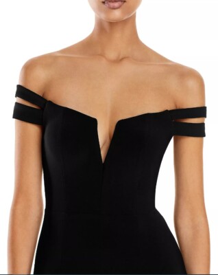 AQUA Off-The-Shoulder Gown - AQUA WOMEN'S OFF SHOULDER SLIT DRESS