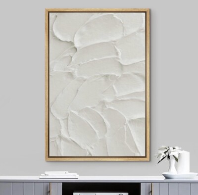 Minimalist White on White 16x24  Brushstroke Framed Canvas  - NWT!