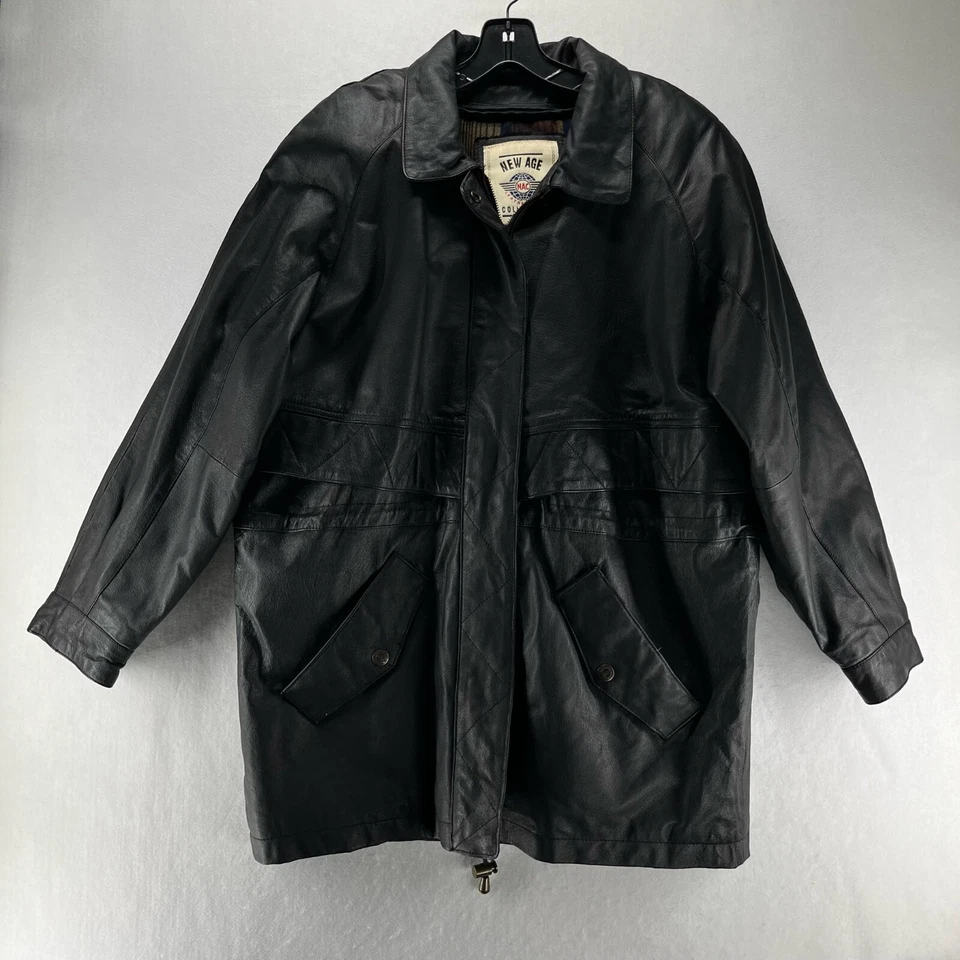 Chaqueta de cuero New Age Collection para mujer talla L Moto cremallera a presión manga larga negra