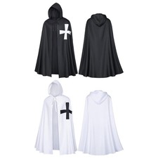 Halloween Cloak Cross Print Medieval Knight Hooded Capes Festivals Party Cosplay