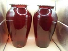 Anchor Hocking (2) Royal Ruby Red Glass Vase Scalloped Edge 9" Tall VINTAGE