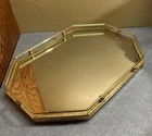 Vintage 13"x9" Dresser Vanity Tray Gold Gilt Mirror, Octagonal, Felted bottom 1"