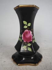 Vintage Posy Holder (with Frog) Vase Black with Pink Rose