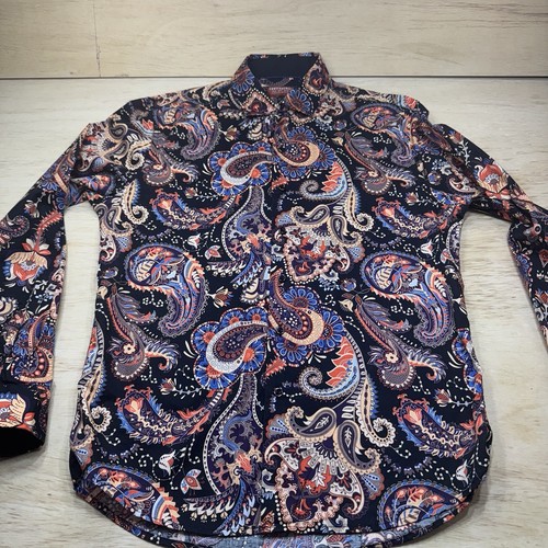 Consequence Shirt Mens Medium Black Dragon Paisley Long Sleeve Button Up Stretch