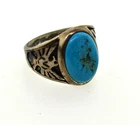 Vintage Sterling Silver Native Navajo Thunderbird Oval Turquoise Ring Size 13