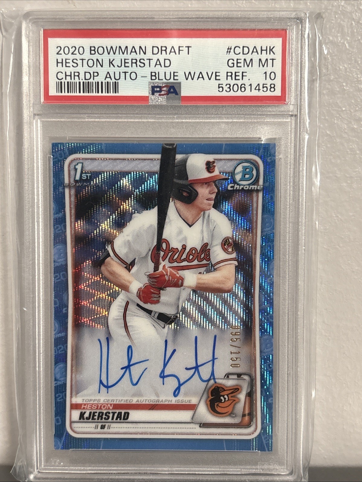 2020 Bowman Draft Chrome Heston Kjerstad #CDA-HK Auto Blue Wave RC 1st #56/150