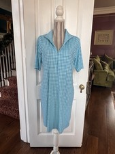 Lands End Small Checked Dress Zip Neckline Blue D323