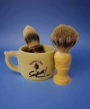 Seaforth Heather n Fern Shaving Mug Vintage 1940s Custard Glass & Brush