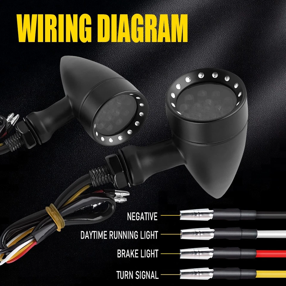 Motorcycle Pair LED Turn Signal Red Amber Brake Blinker Bullet Light for Harley - Image 3 of 4