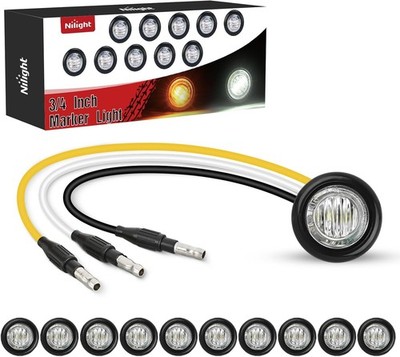 Nilight 3/4'' Dual Color Marker Light 10PCS Amber White Turn Signal Side Marker