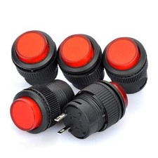 Interruttore a Pulsante 16mm 2 Pin, Non Bloccato, 220V, Confezione da 5, Rosso/Nero