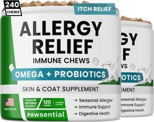 Allergy Relief Dog Chews (240 Immune Treats) - Omega 3 + Colostrum + Probioti...