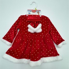 NEW Rudolph Reindeer Baby Girls 3M Christmas Outfit Dress 3 Piece Set Velour
