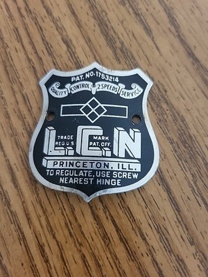 Vintage L.C.N. LCN Door Closers Princeton Illinois Advertising Metal Badge / Tag