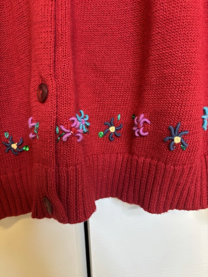 Cárdigan Abuela Rojo Valle de Napa Bordado Floral Talla XL Foto 4 de 4