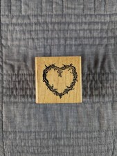 Vintage Heartfelt Impressions Rubber Stamp Ornate Heart Wreath 1993 Wood Mounted