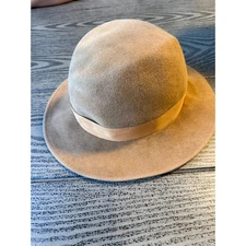 Women's Makins New York Tan Felt Fedora Hat Wide Brim Bow Accent VTG Classic