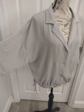 Grade Gather Collared Button Up Drawstring Bottom Top Sm Boho Beachy Cottagecore