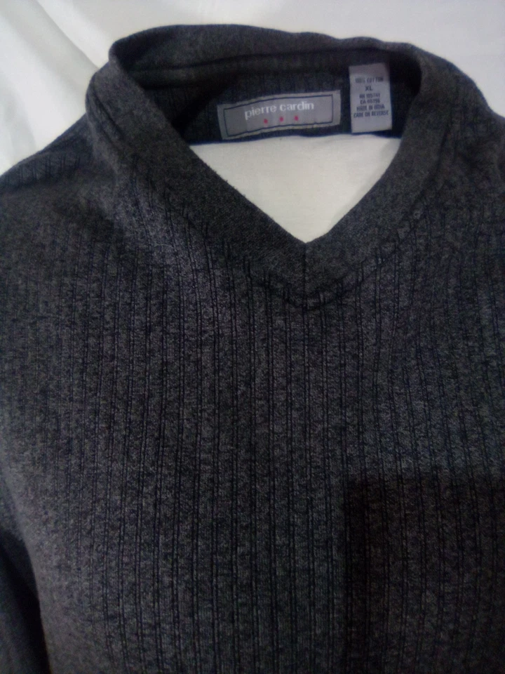 PIERRE CARDIN Mens V-Neck Pullover XL Grey Cotton - Image 4 of 4