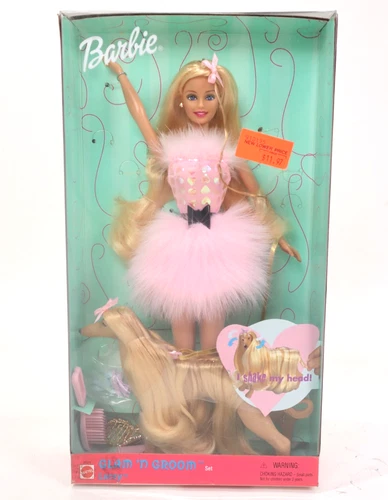 Glam N Groom Barbie and Lacy Dog Set NIB 1999 Vintage Mattel 27271